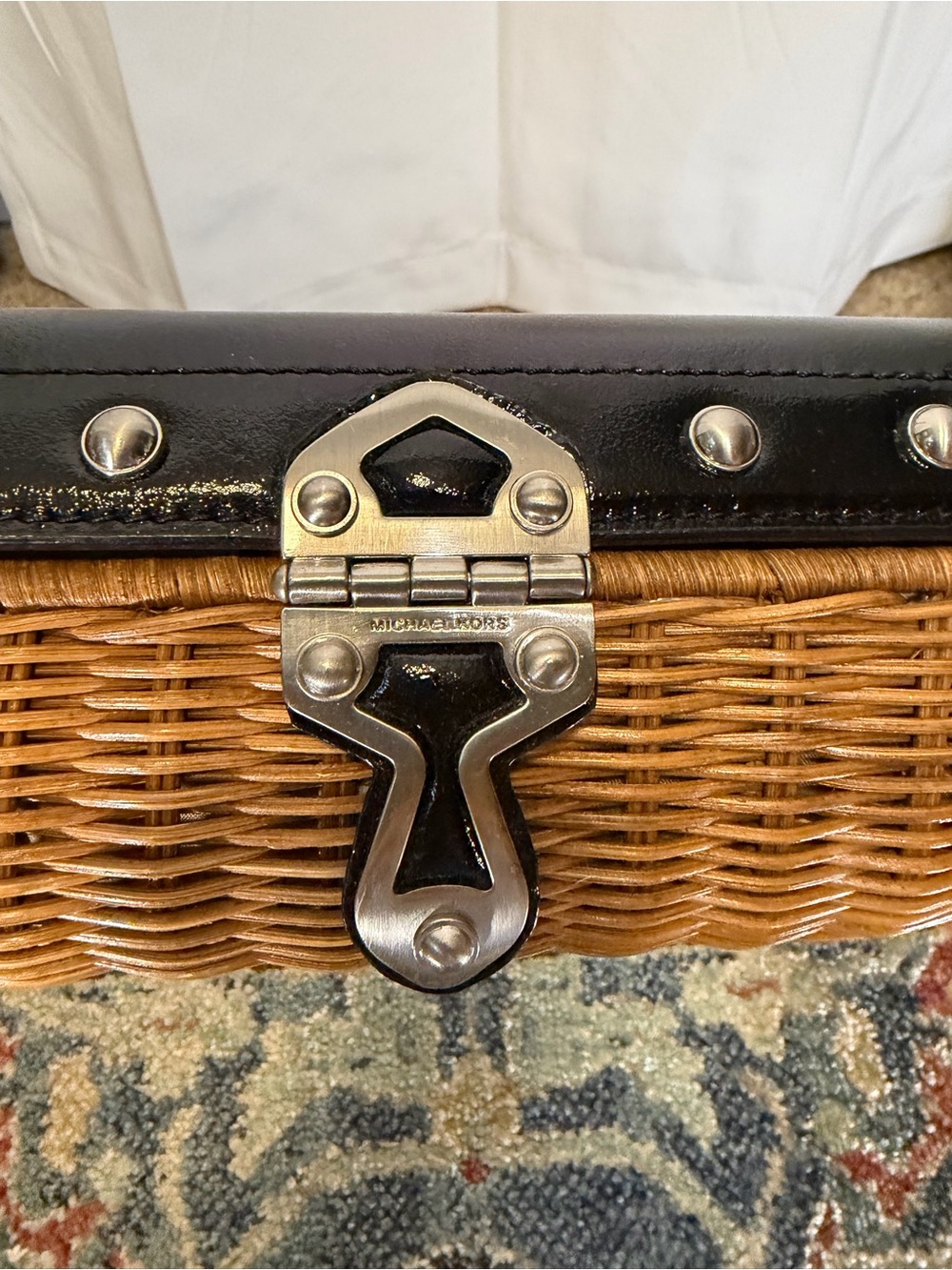 Michael by Michael Kors Santorini Wicker Rattan Clutch Bag in Black. Retail $248 - Picture 2 of 7